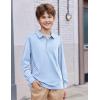 Arshiner Boys Long Sleeve Polo Shirt Performance School Uniform Pique Button Closure Shirt Size 5-12 Years(Light Blue and Black Print)