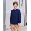 Arshiner Boys Long Sleeve Polo Shirt Performance School Uniform Pique Button Closure Shirt Size 5-12 Years(Navy Blue)