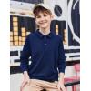 Arshiner Boys Long Sleeve Polo Shirt Performance School Uniform Pique Button Closure Shirt Size 5-12 Years(Navy Blue)