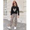 Arshiner Girls 2 Piece Outfits Fashion Twist Front Tracksuit Long Sleeve Pullover Sweatshirt Sweatpants Jogger set Sweatsuit(Black-leopard)