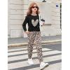 Arshiner Girls 2 Piece Outfits Fashion Twist Front Tracksuit Long Sleeve Pullover Sweatshirt Sweatpants Jogger set Sweatsuit(Black-leopard)