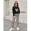 Arshiner Girls 2 Piece Outfits Fashion Twist Front Tracksuit Long Sleeve Pullover Sweatshirt Sweatpants Jogger set Sweatsuit(Black-leopard)