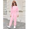 Arshiner Girls 2 Piece Outfits Fashion Twist Front Tracksuit Long Sleeve Pullover Sweatshirt Sweatpants Jogger set Sweatsuit(Light Pink)