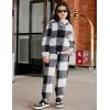Arshiner Girls 2 Piece Outfits Sweatsuit Fuzzy Long Sleeve Bear Ear Hoodie Sweatshirt and Sweatpant Kids Clothing Sets(Black Plaid)