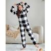 Arshiner Girls 2 Piece Outfits Sweatsuit Fuzzy Long Sleeve Bear Ear Hoodie Sweatshirt and Sweatpant Kids Clothing Sets(Black Plaid)