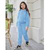 Arshiner Girls 2 Piece Outfits Sweatsuit Fuzzy Long Sleeve Bear Ear Hoodie Sweatshirt and Sweatpant Kids Clothing Sets(Blue)