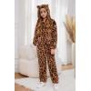 Arshiner Girls 2 Piece Outfits Sweatsuit Fuzzy Long Sleeve Bear Ear Hoodie Sweatshirt and Sweatpant Kids Clothing Sets(Brown Leopard Print)