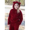 Arshiner Girls 2 Piece Outfits Sweatsuit Fuzzy Long Sleeve Bear Ear Hoodie Sweatshirt and Sweatpant Kids Clothing Sets(Dark Red)