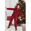 Arshiner Girls 2 Piece Outfits Sweatsuit Fuzzy Long Sleeve Bear Ear Hoodie Sweatshirt and Sweatpant Kids Clothing Sets(Dark Red)