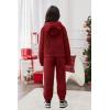 Arshiner Girls 2 Piece Outfits Sweatsuit Fuzzy Long Sleeve Bear Ear Hoodie Sweatshirt and Sweatpant Kids Clothing Sets(Dark Red)