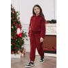 Arshiner Girls 2 Piece Outfits Sweatsuit Fuzzy Long Sleeve Bear Ear Hoodie Sweatshirt and Sweatpant Kids Clothing Sets(Dark Red)