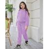 Arshiner Girls 2 Piece Outfits Sweatsuit Fuzzy Long Sleeve Bear Ear Hoodie Sweatshirt and Sweatpant Kids Clothing Sets(Purple)