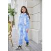 Arshiner Girls 2 Piece Outfits Sweatsuit Fuzzy Long Sleeve Bear Ear Hoodie Sweatshirt and Sweatpant Kids Clothing Sets(Tie Dye_blue&white)