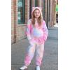 Arshiner Girls 2 Piece Outfits Sweatsuit Fuzzy Long Sleeve Bear Ear Hoodie Sweatshirt and Sweatpant Kids Clothing Sets(Tie Dye_blue&yellow&pink)