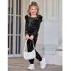 Arshiner Girls 2 Piece Outfits Velour Tracksuit Cute Clothes Sweatsuit Ruffle Pullover Sweatshirt Sweatpants Clothing Sets(Black)