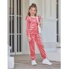 Arshiner Girls 2 Piece Outfits Velour Tracksuit Cute Clothes Sweatsuit Ruffle Pullover Sweatshirt Sweatpants Clothing Sets(Coral Pink)