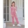 Arshiner Girls 2 Piece Outfits Velour Tracksuit Cute Clothes Sweatsuit Ruffle Pullover Sweatshirt Sweatpants Clothing Sets(Grey Purple Red)