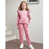 Arshiner Girls 2 Piece Outfits Velour Tracksuit Cute Clothes Sweatsuit Ruffle Pullover Sweatshirt Sweatpants Clothing Sets(Grey Purple Red)