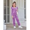 Arshiner Girls 2 Piece Outfits Velour Tracksuit Cute Clothes Sweatsuit Ruffle Pullover Sweatshirt Sweatpants Clothing Sets(Light Purple)