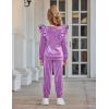 Arshiner Girls 2 Piece Outfits Velour Tracksuit Cute Clothes Sweatsuit Ruffle Pullover Sweatshirt Sweatpants Clothing Sets(Light Purple)