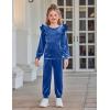Arshiner Girls 2 Piece Outfits Velour Tracksuit Cute Clothes Sweatsuit Ruffle Pullover Sweatshirt Sweatpants Clothing Sets(Navy Blue)