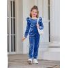 Arshiner Girls 2 Piece Outfits Velour Tracksuit Cute Clothes Sweatsuit Ruffle Pullover Sweatshirt Sweatpants Clothing Sets(Navy Blue)