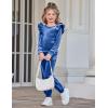 Arshiner Girls 2 Piece Outfits Velour Tracksuit Cute Clothes Sweatsuit Ruffle Pullover Sweatshirt Sweatpants Clothing Sets(Navy Blue)