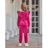 Arshiner Girls 2 Piece Outfits Velour Tracksuit Cute Clothes Sweatsuit Ruffle Pullover Sweatshirt Sweatpants Clothing Sets(Rose Red)