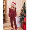 Arshiner Girls 2 Piece Outfits Velour Tracksuit Cute Clothes Sweatsuit Ruffle Pullover Sweatshirt Sweatpants Clothing Sets(Wine Red)