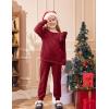 Arshiner Girls 2 Piece Outfits Velour Tracksuit Cute Clothes Sweatsuit Ruffle Pullover Sweatshirt Sweatpants Clothing Sets(Wine Red)