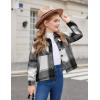 Arshiner Girls Flannel Fall Winter Cropped Shacket Plaid Jacket Casual Long Sleeve Button Down Fashion Coat(Black)