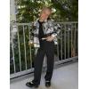 Arshiner Girls Flannel Fall Winter Cropped Shacket Plaid Jacket Casual Long Sleeve Button Down Fashion Coat(Black)