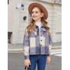 Arshiner Girls Flannel Fall Winter Cropped Shacket Plaid Jacket Casual Long Sleeve Button Down Fashion Coat(Blue)