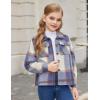 Arshiner Girls Flannel Fall Winter Cropped Shacket Plaid Jacket Casual Long Sleeve Button Down Fashion Coat(Blue)