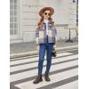 Arshiner Girls Flannel Fall Winter Cropped Shacket Plaid Jacket Casual Long Sleeve Button Down Fashion Coat(Blue)