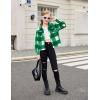 Arshiner Girls Flannel Fall Winter Cropped Shacket Plaid Jacket Casual Long Sleeve Button Down Fashion Coat(Green)