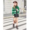 Arshiner Girls Flannel Fall Winter Cropped Shacket Plaid Jacket Casual Long Sleeve Button Down Fashion Coat(Green)
