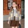 Arshiner Girls Flannel Fall Winter Cropped Shacket Plaid Jacket Casual Long Sleeve Button Down Fashion Coat(Grey)