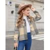 Arshiner Girls Flannel Fall Winter Cropped Shacket Plaid Jacket Casual Long Sleeve Button Down Fashion Coat(Grey)
