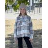 Arshiner Girls Flannel Fall Winter Cropped Shacket Plaid Jacket Casual Long Sleeve Button Down Fashion Coat(Grey)