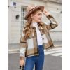 Arshiner Girls Flannel Fall Winter Cropped Shacket Plaid Jacket Casual Long Sleeve Button Down Fashion Coat(Khaki)