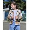 Arshiner Girls Flannel Fall Winter Cropped Shacket Plaid Jacket Casual Long Sleeve Button Down Fashion Coat(Khaki)
