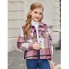 Arshiner Girls Flannel Fall Winter Cropped Shacket Plaid Jacket Casual Long Sleeve Button Down Fashion Coat(Pink)