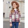 Arshiner Girls Flannel Fall Winter Cropped Shacket Plaid Jacket Casual Long Sleeve Button Down Fashion Coat(Pink)