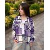 Arshiner Girls Flannel Fall Winter Cropped Shacket Plaid Jacket Casual Long Sleeve Button Down Fashion Coat(Purple)