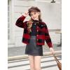Arshiner Girls Flannel Fall Winter Cropped Shacket Plaid Jacket Casual Long Sleeve Button Down Fashion Coat(Red)