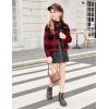 Arshiner Girls Flannel Fall Winter Cropped Shacket Plaid Jacket Casual Long Sleeve Button Down Fashion Coat(Red)