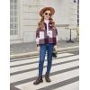 Arshiner Girls Flannel Fall Winter Cropped Shacket Plaid Jacket Casual Long Sleeve Button Down Fashion Coat(Wine Red)
