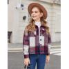 Arshiner Girls Flannel Fall Winter Cropped Shacket Plaid Jacket Casual Long Sleeve Button Down Fashion Coat(Wine Red)