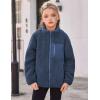 Arshiner Girls Fleece Jacket Sherpa Fall Winter Full Zip Fuzzy Coat Outwear with Pockets(Navy)